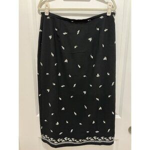 Coldwater Creek Maxi Skirt Size Petite Large Black White Embroidery Back Slit
